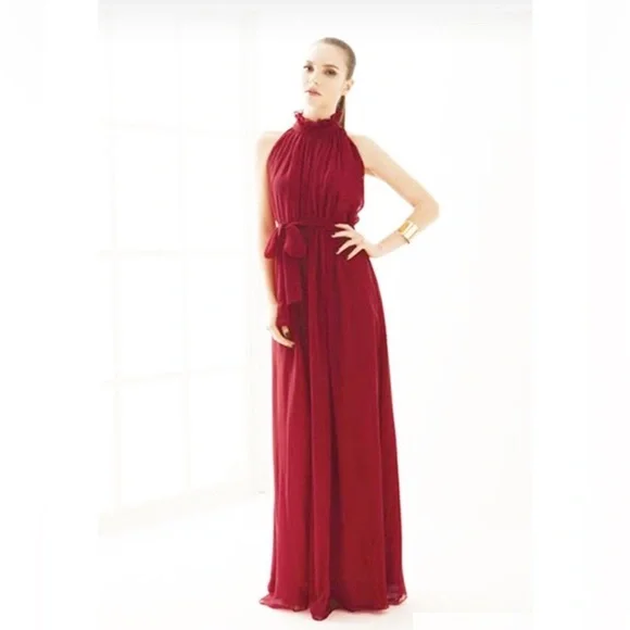 Mac Duggal | Dresses | Red Party Maternity Dress Long Chiffon Bohemian Dress  Pregnant S M High Neck | Poshmark